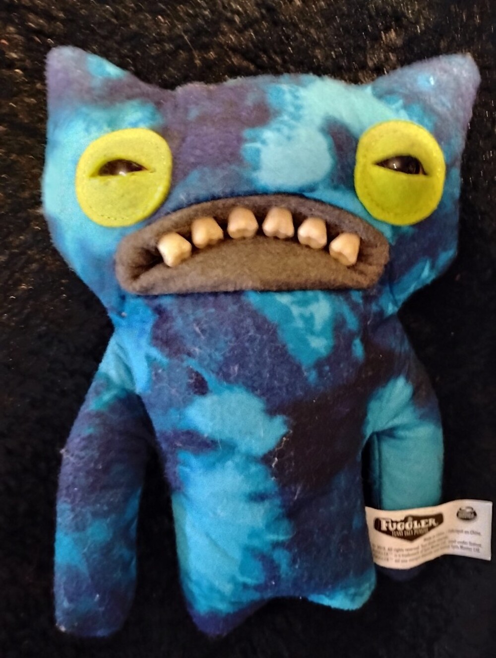 Blue Tie-Dye Plush Monster Stuffed Animal with Yellow Eyes